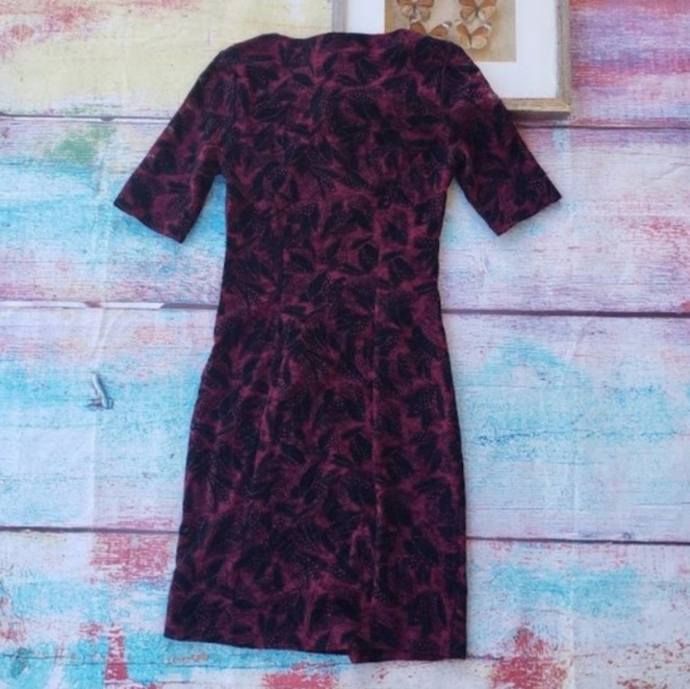 Anthropologie Maeve Elorn Burgundy Draped Front Lace Fitted Sheath Dress 8US - Picture 6 of 7